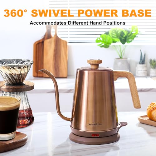 Nueve&Five Electric Gooseneck Kettle with Thermometer, 1.0L Pour Over Hot Water Kettle for Coffee and Tea, 1000W, Auto Shutoff, Boil-Dry Protection,Copper - color: COPPER