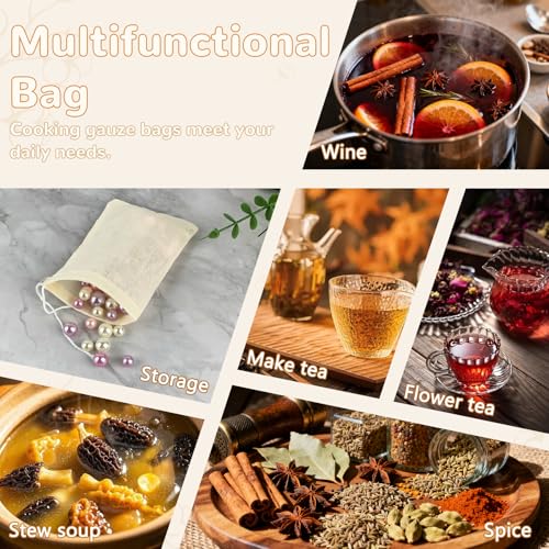 20Pcs Cotton Cooking Spice Bags, 4.25in×3.15in, Soak-Resistant & Boil-Resistant, Strainer Cooking Soups as Spice Bags, Reusable Tea Bags