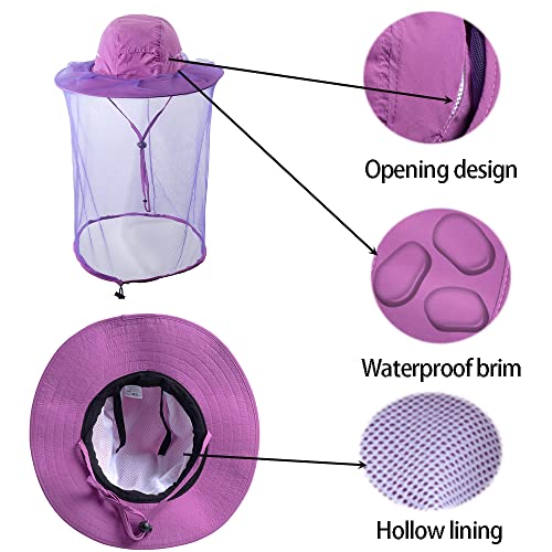 Bee Keeping Beekeeper Veil hat gnats Insect Bug Mosquito Fishing Gardening Cap with Head net Netting mesh Hood for Men Women - color: Purple