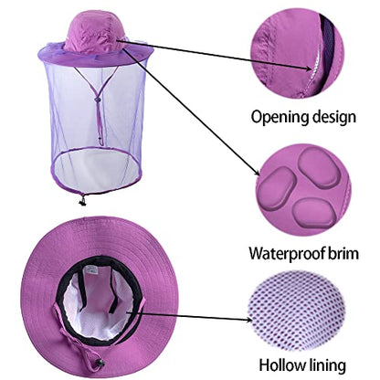 Bee Keeping Beekeeper Veil hat gnats Insect Bug Mosquito Fishing Gardening Cap with Head net Netting mesh Hood for Men Women - color: Purple