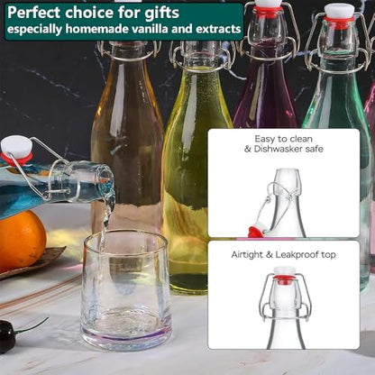 ZEBEIYU 10 Pack Swing Top Glass Bottles 8.5 oz,Flip Top Beer Brewing Bottles for Kombucha, Homemade, Kefir, Water, Beverages, Soda, Oil, Vinegar, Fermentation,Limoncello - size: 8.5 oz