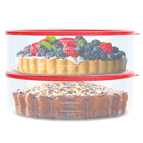 2 Pack Pie Carrier Cake Storage Container with Lid | 10.5" Large Round Plastic Cupcake Cheesecake Muffin Flan Cookie Tortilla Holder Storage Containers Airtight | Pie Keeper Transport Container - size: 2 Pack