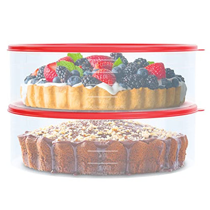 2 Pack Pie Carrier Cake Storage Container with Lid | 10.5" Large Round Plastic Cupcake Cheesecake Muffin Flan Cookie Tortilla Holder Storage Containers Airtight | Pie Keeper Transport Container - size: 2 Pack