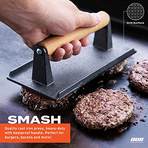 Flat Top Griddle Accessories Set for Blackstone and Camp Chef Griddle - 12 Inch Heavy Duty Round Basting Cover Cheese Melting Dome with Cast Iron Burger Bacon Press & Basting Brush