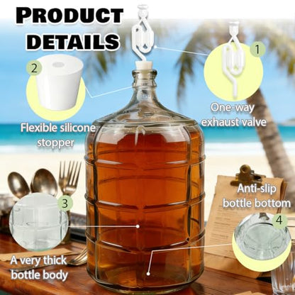 1Pcs 5 Gallon Glass Carboy Complete Home Brewing Kit with Rubber Stoppers (Drilled Undrilled),Airlock Brush for Beer Wine Making Fermentation,Water Storage
