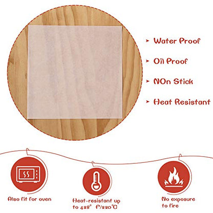 Square Patty Paper 4x4 Inch, Set of 300, Non Stick Patty Paper Sheets for Burger Press, Patty Serperate and Cake Baking,Freezing and Caramel Candy Wrappers - size: 4inch