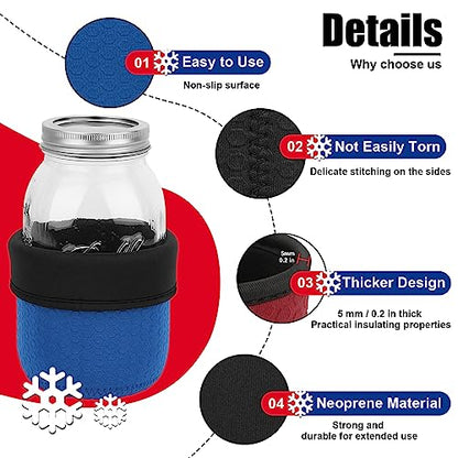 32 oz Regular/Wide Mouth Mason Jar Neoprene Sleeve, 32oz Non-slip Cozy Insulated Glass Jars Protector Holder Sleeves 3.7 x 5.3 Inches - 4 Pack (Black/Red/Blue/Cyan) - color: 32 oz Sleeves (3.7 x 5.3 In) - Black/Red/Blue/Cyan