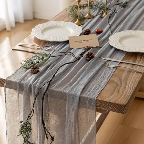 Keketoarrange Dusty Blue Summer Cheesecloth Table Runner Gauze Rustic Cheese Cloth 120 Inch 10 FT for Wedding Baby Bridal Shower Birthday Engagement Party Sheer Boho Home Decorations - color: Dusty Blue, size: 35"x120"(Pack of 1)