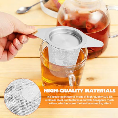2Pcs Loose Leaf Tea Infuser with 1 Tong, Stainless Steel Loose Leaf Tea Stepper with Lid and Double Handles, Tea-Strainer for Cups, Teapot, Fine Mesh(COLOR:Silver)