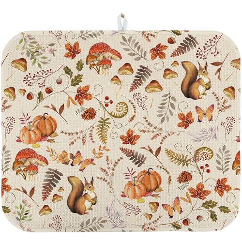 Quick Absorbent Kitchen Drying Mat - Stylish Patterns Fall Dish Drying Mat- 16×18 Inch & 18×24 Inch Pumpkin Kitchen Drainer Mat for Countertops, Dishes & Glassware - color: white-fall, size: 18"x24"