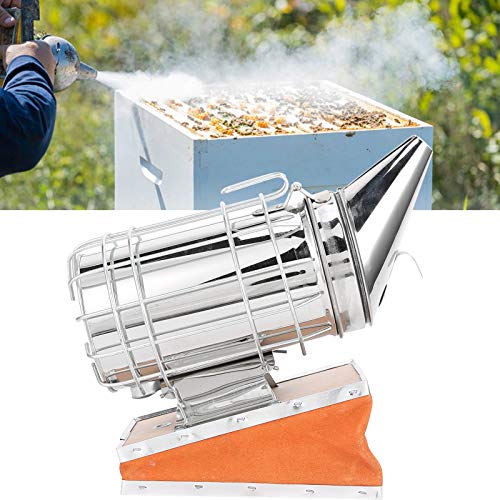 CDQL Stainless Steel Beekeeping Smoker, Large Pro Bee Smoker with Red Cowhide Smoke Storage Part, Mounting Hook, Easy to Carry and Store, Beekeeping Equipment for Beekeeper