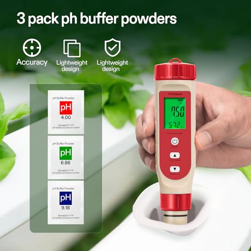 VIVOSUN 4-in-1 Digital pH Meter with pH/TDS/EC/Temp Function, 0-14.0 pH Measurement Range, ±0.1 pH Accuracy Water Quality Tester for Hydroponics, Household Drinking, and Aquarium - color: Red