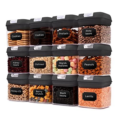 Cheer Collection Airtight Food Storage Containers, Kitchen Storage Containers for Pantry, Set of 12 Food Containers with Lids Airtight, Pantry Storage Containers & Organizers with Lids, 5L, Black - color: Black