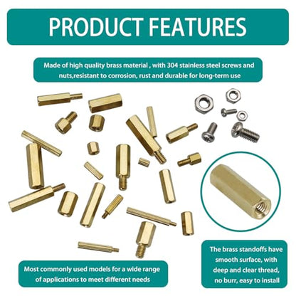 320Pcs M2.5 Male Female Brass Spacer Standoff Screw 6mm 10mm 15mm 20mm Nut Assortment Kit