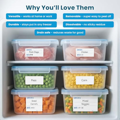 Freezer Labels 1x2 in 500/Roll, Dissolvable Blank Removable Mason Jar - size: 1x2"', style: 500