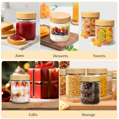 TBWIND 4 Pack 16oz Glass Jars with Bamboo Lids, Spoons, Airtight Overnight Oats Containers, Wide Mouth Mason Jars, Food Storage Container for Yogurt Salad Snacks Spice Sugar Meal Prep – Reusable - color: 16oz-Natural Lids-4 Spoon