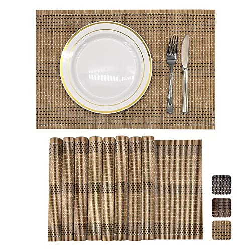 Set of 8 Pcs Bamboo Placemats Natural Anti-Slip Bamboo Placemats Washable Heat-Resistant Table Mats for Dining Room and Kitchen (Brown+White+Black) - color: Brown+white+black, size: Set of 8 Placemat 17.7 x 11.8 inch
