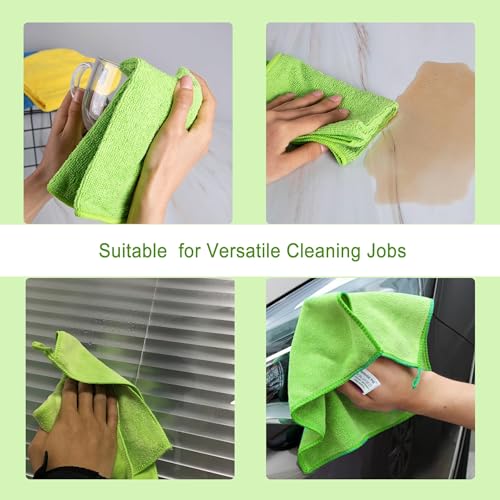 Ultra Absorbent 400 GSM Microfiber Cleaning Cloths, Thick Lint Free Reusable Towels for Kitchen, Glass, Car Detailing, Appliances & Household Cleaning, 12 Pack 12"x12" Green - color: Green
