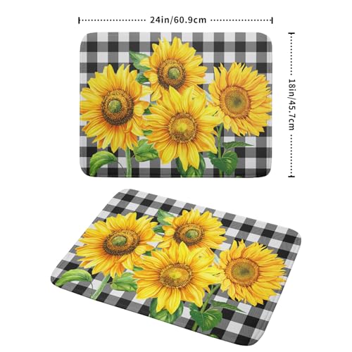 Sunflower Dish Drying Mat for Kitchen Counter Black White Buffalo Plaid Microfiber Absorbent Dish Draining Reusable Washable Foldable Extra Large 18"x24" - size: 24" x 18"