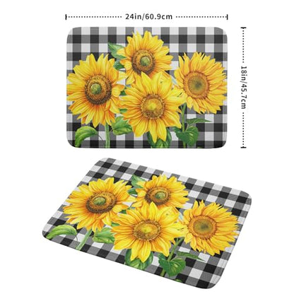 Sunflower Dish Drying Mat for Kitchen Counter Black White Buffalo Plaid Microfiber Absorbent Dish Draining Reusable Washable Foldable Extra Large 18"x24" - size: 24" x 18"