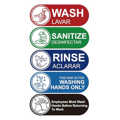 5PCS Wash Rinse Sanitize Sink Labels Stickers，Waterproof Employees Must Wash Hands Sign，Restaurant Supplies for Business,Wash Station, Kitchens, Restaurant, Food Trucks,Dish Washing (6.3"×2.3") - color: wash rinse sanitize sink191