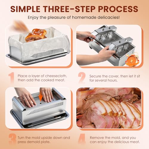 NEWTRY Tofu Press 6.6LB Capacity Deli Meat Press Tool 304 Stainless Steel for Tofu Pork Beef Bacon Homemade Deli Meat with Press Handle