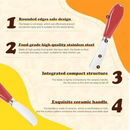 Butter Spreader Knife Set, 2-Pack Stainless Steel Cheese and Butter Knives with Ceramic Handle, Dishwasher Safe, for Soft & Hard Cheese, Jam, Cold Butter (red) - color: red