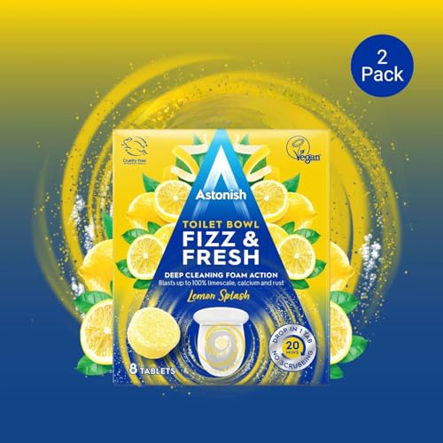 Astonish Foaming Lemon Splash Toilet Bowl Cleaner - Deep Cleaning Limescale, Calcium & Rust - No Bottle, Removes Hard Stains - 16 tablets (2 Boxes of 8) - size: 8 Count (Pack of 2)