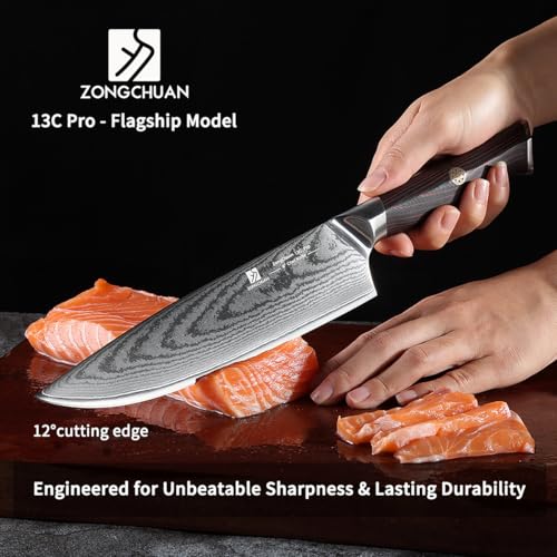 Chef Knife,8inch Damascus knife,67-Layer High Carbon Stainless Steel Kitchen Knife,Professiona Sharp Cutting Knives with Ergonomic G10 Red Black Handle,Gift Box for Home and Kitchen Birthday Gift - style: 13C pro Chef Knife(Red Black)