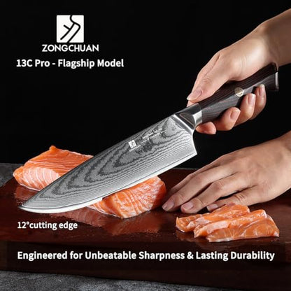 Chef Knife,8inch Damascus knife,67-Layer High Carbon Stainless Steel Kitchen Knife,Professiona Sharp Cutting Knives with Ergonomic G10 Red Black Handle,Gift Box for Home and Kitchen Birthday Gift - style: 13C pro Chef Knife(Red Black)