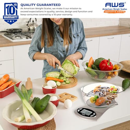 AWS Kitchen Pro 0.1g/0.001oz Precision Food Scale 5kg/11lb Digital Bowl Scale with Tempered Glass, | 2.72L Dishwasher-Safe Bowl, Tare, Timer, Clock & Room Temperature Display | Ultra Cooking Scale - size: 5000g x 1g