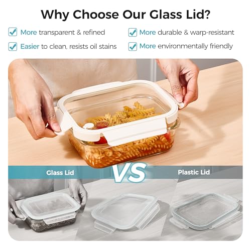 Vtopmart 5 Pack 35oz Glass Food Containers with Glass-Lids & Air Vent, Meal Prep Food Container Sets, Reusable Lunch box for leftovers, Save for Microwave, Oven, Freezer, and Dishwasher, BPA Free