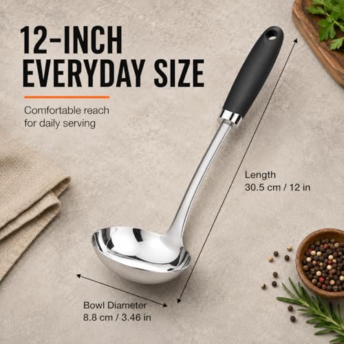 Stainless Steel Soup Ladle, 12 Inch Metal Ladle Spoon with Ergonomic Handle for Soup, Stew, Sauce, Chili, Gravy and Serving, Dishwasher Safe - color: B-Silver Ladle