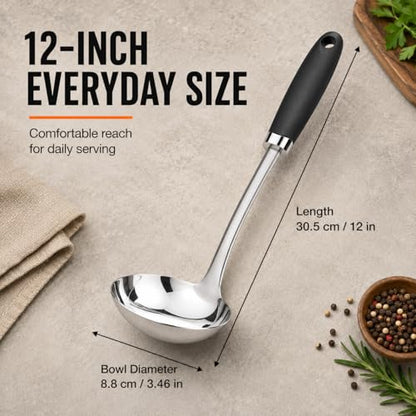 Stainless Steel Soup Ladle, 12 Inch Metal Ladle Spoon with Ergonomic Handle for Soup, Stew, Sauce, Chili, Gravy and Serving, Dishwasher Safe - color: B-Silver Ladle