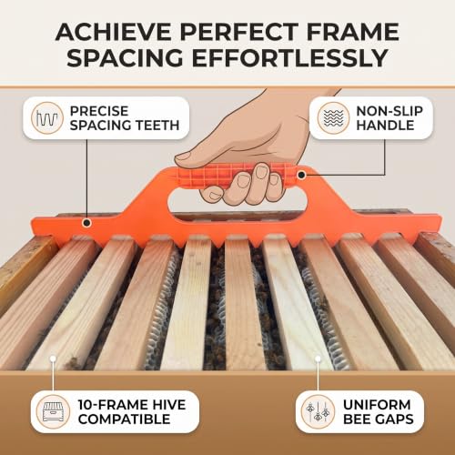 Bee Hive Frame Spacer Tool, 9 Frame Spacer for Spacing in a 10 Frame Sized Box, Beekeeping Accessories, Plastic Hive Frame Spacer, Orange, 41 x 9.6cm (16.14 x 3.78 inches)
