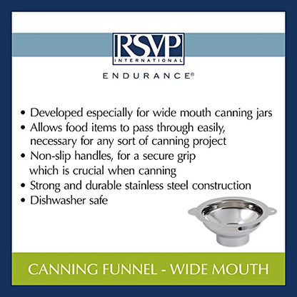 RSVP International Endurance Canning Collection Non-Reactive 18/8 Stainless Steel, Dishwasher Safe, Funnel, Wide Mouth, 2-3/4" - size: Funnel, Wide Mouth, 2-3/4"
