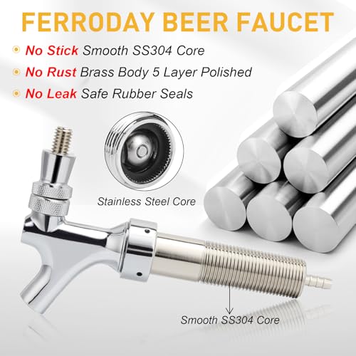 FERRODAY New 3-1/8 inch Shank, Stainless Steel Core Draft Beer Faucet, Chrome Plated Beer Tap, No-Rust No-Leak Beer Tap Faucet, 1/4 Barb Keg Tap Faucet Kegerator Faucet Parts for Homebrew - size: 3-1/8 inch Shank