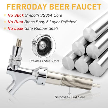 FERRODAY New 3-1/8 inch Shank, Stainless Steel Core Draft Beer Faucet, Chrome Plated Beer Tap, No-Rust No-Leak Beer Tap Faucet, 1/4 Barb Keg Tap Faucet Kegerator Faucet Parts for Homebrew - size: 3-1/8 inch Shank