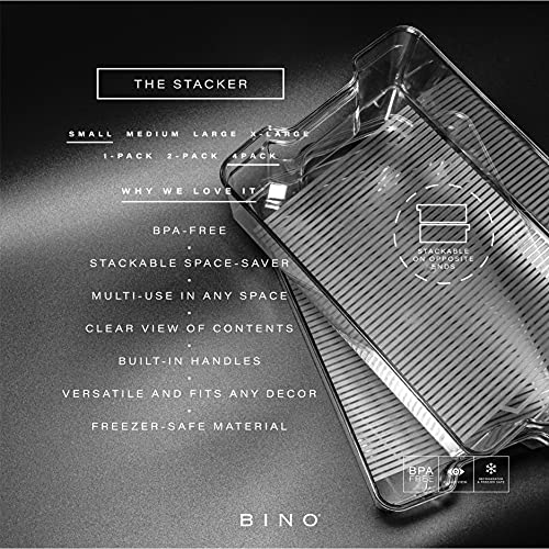 BINO | Stackable Storage Bins, Small - 4 Pack | The Stacker Collection | Clear Plastic Storage Bins | Organization and Storage Containers for Pantry & Fridge | Multi-Use Organizer Bins | BPA-Free - size: 4PK - Small