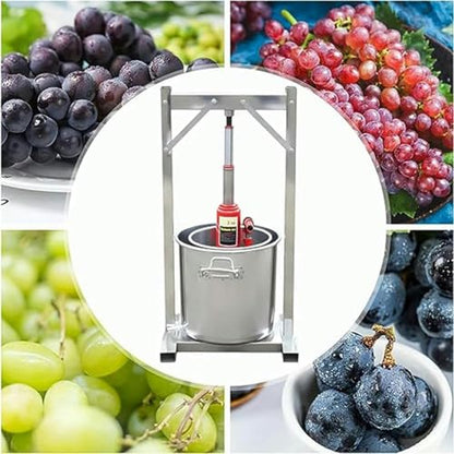Fruit Wine Press 12L Grape Press for Wine Making Wine Press Machine W/Dual Stainless Steel Barrels Wine Cheese Fruit Vegetable Tincture Press~/