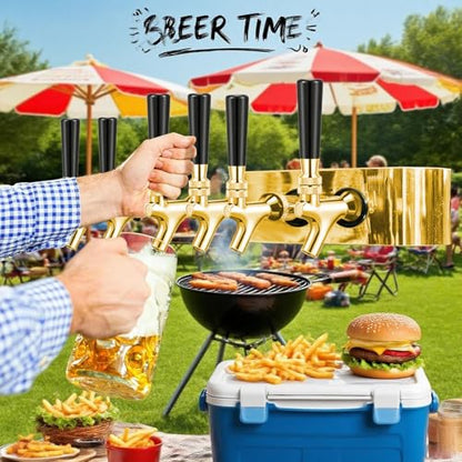 Standard 1-1/8‘’ Beer Faucet Beer Dispenser Tap for Draft Beer Kegerator Tower System Beer Shanks, 304 Stainless Steel Core Smooth Pouring Beer Keg Tap Faucet with Dustproof Plugs Brush (Golden, 2PCS)
