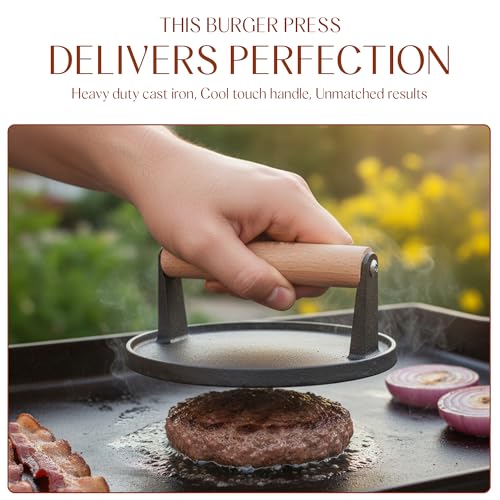 Bellemain Heavy Duty Cast Iron Smash Burger Press 7" Round Grill Press for Cooking Burgers, Bacon, Sandwiches, Steak, BBQ, Ground Beef, Meats, Sausages, and So On - size: 7" Burger Press