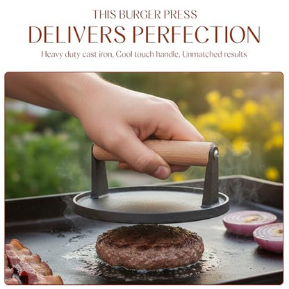 Bellemain Heavy Duty Cast Iron Smash Burger Press 7" Round Grill Press for Cooking Burgers, Bacon, Sandwiches, Steak, BBQ, Ground Beef, Meats, Sausages, and So On - size: 7" Burger Press