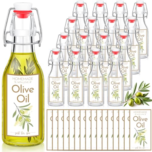 Havawish 16 Pcs 8 oz Mini Olive Oil Bottles Homemade Swing Top Clear Flip Top Bottles with Airtight Lids Labels for Storing Homemade Olive Oil Wedding Baby Shower Favors(Circle) - style: Circle