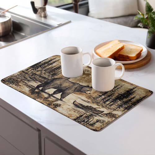 Carbine Bear Dish Drying Mat for Kitchen Counter Microfiber Super Absorbent Non-Slip Dish Drying Pad for Countertops Dishes Utensils Stylish Quick-Dry Machine Washable 18x24 Inch - color: Beer