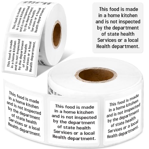 500 Count Cottage Food Law Labels Stickers Made in a Home Kitchen Decal 1.5” Square Food Stickers Thermal Printed Labels for Home Kitchen Bakery Bread Sourdough - color: White, style: Home Kitchen Made