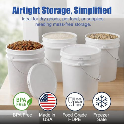 ePackageSupply 5 Gallon Bucket - Food Grade Bucket, Metal Handle Grip, BPA-Free, Heavy-Duty 90 Mil HDPE Plastic Pail, Stackable Utility Container, Made in USA, Lid Not Included, Translucent, 6 Packs - color: Translucent, size: 6 Packs