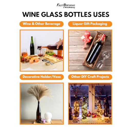 FastRack 750 ml Clear Bordeaux Wine Bottles (Pack of 12) Screw top finish with 12 Black PLASTIC caps | W5 Flint Flat-Bottomed Glass Bottles Ideal for Wine Making and Storage