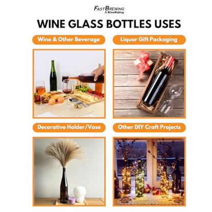 FastRack 750 ml Clear Bordeaux Wine Bottles (Pack of 12) Screw top finish with 12 Black PLASTIC caps | W5 Flint Flat-Bottomed Glass Bottles Ideal for Wine Making and Storage