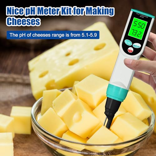 Food pH Meter, Digital Waterproof pH Tester with High Accuracy pH/Temperature Probe, Ideal for Sourdough, Cheese, Solid Samples, and Liquid Foods, 0.01 Resolution